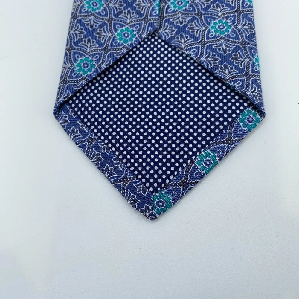 Eton Tie Men One Size Blue Green Floral Linen Classic Fit Necktie Italy Made NWT